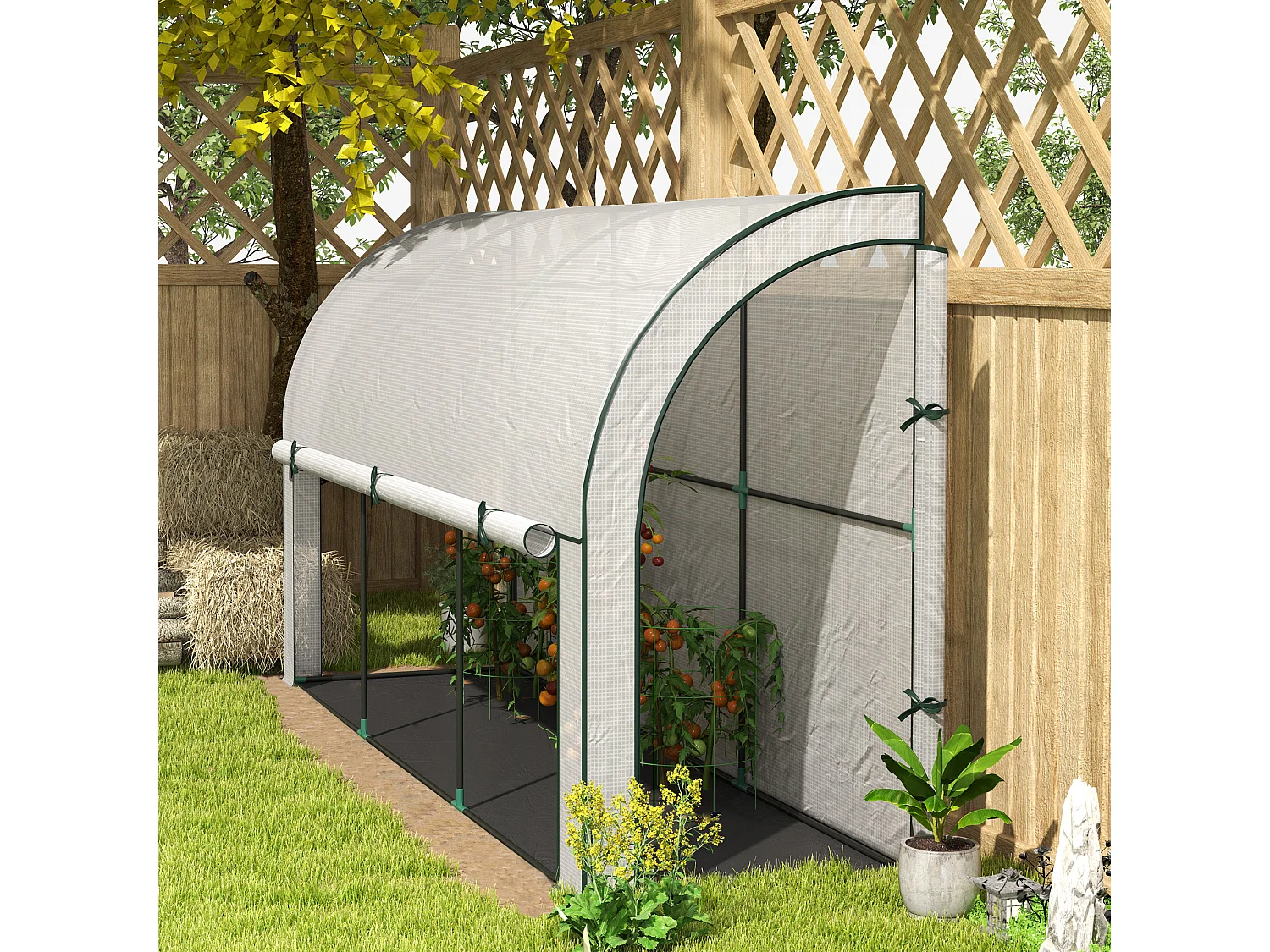 Tuinkas met roldeur, kunststof, wit (300x80x157 cm)