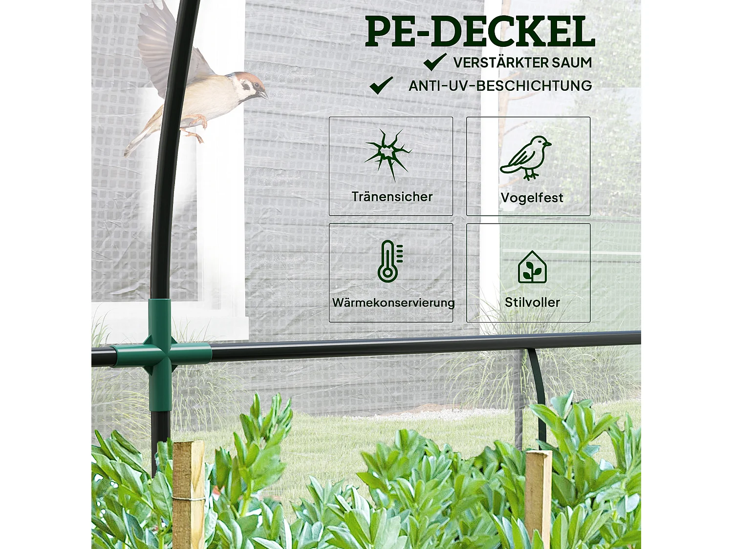 Tuinkas met roldeur, kunststof, wit (300x80x157 cm)