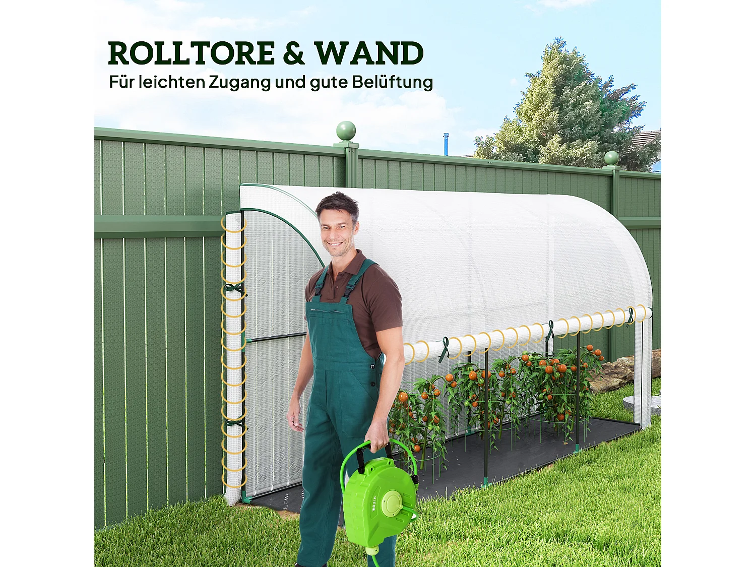 Tuinkas met roldeur, kunststof, wit (300x80x157 cm)