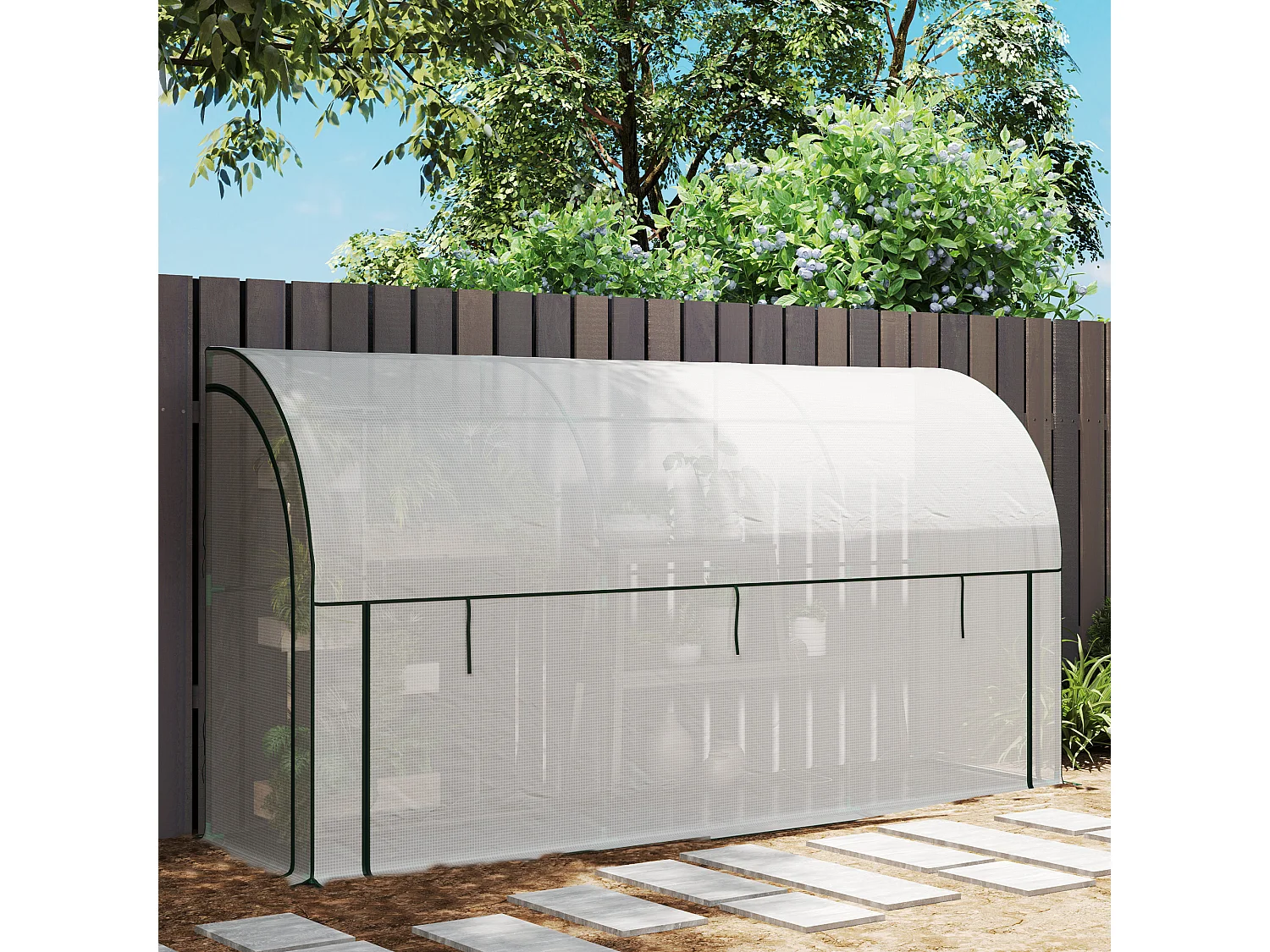 Tuinkas met roldeur, kunststof, wit (300x80x157 cm)