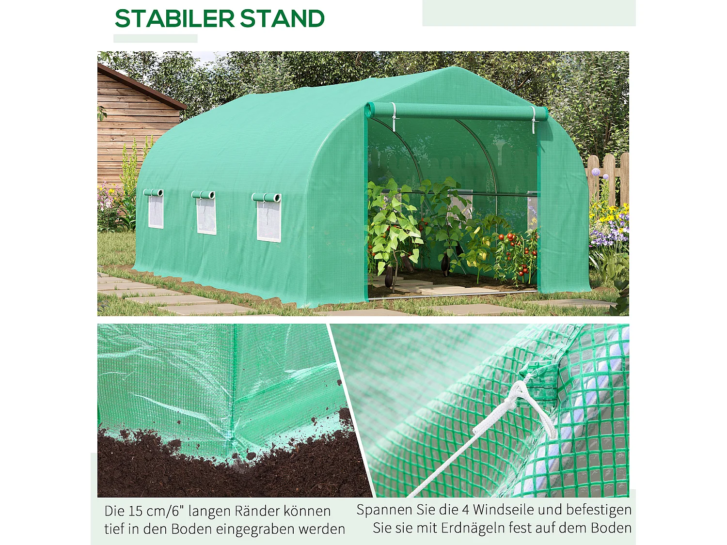 Kas, zadeldak, polyethyleen, groen (450x300x205 cm)