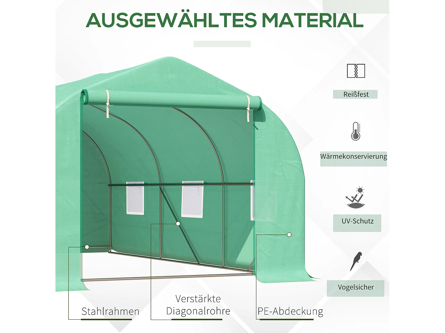 Kas, zadeldak, polyethyleen, groen (450x300x205 cm)