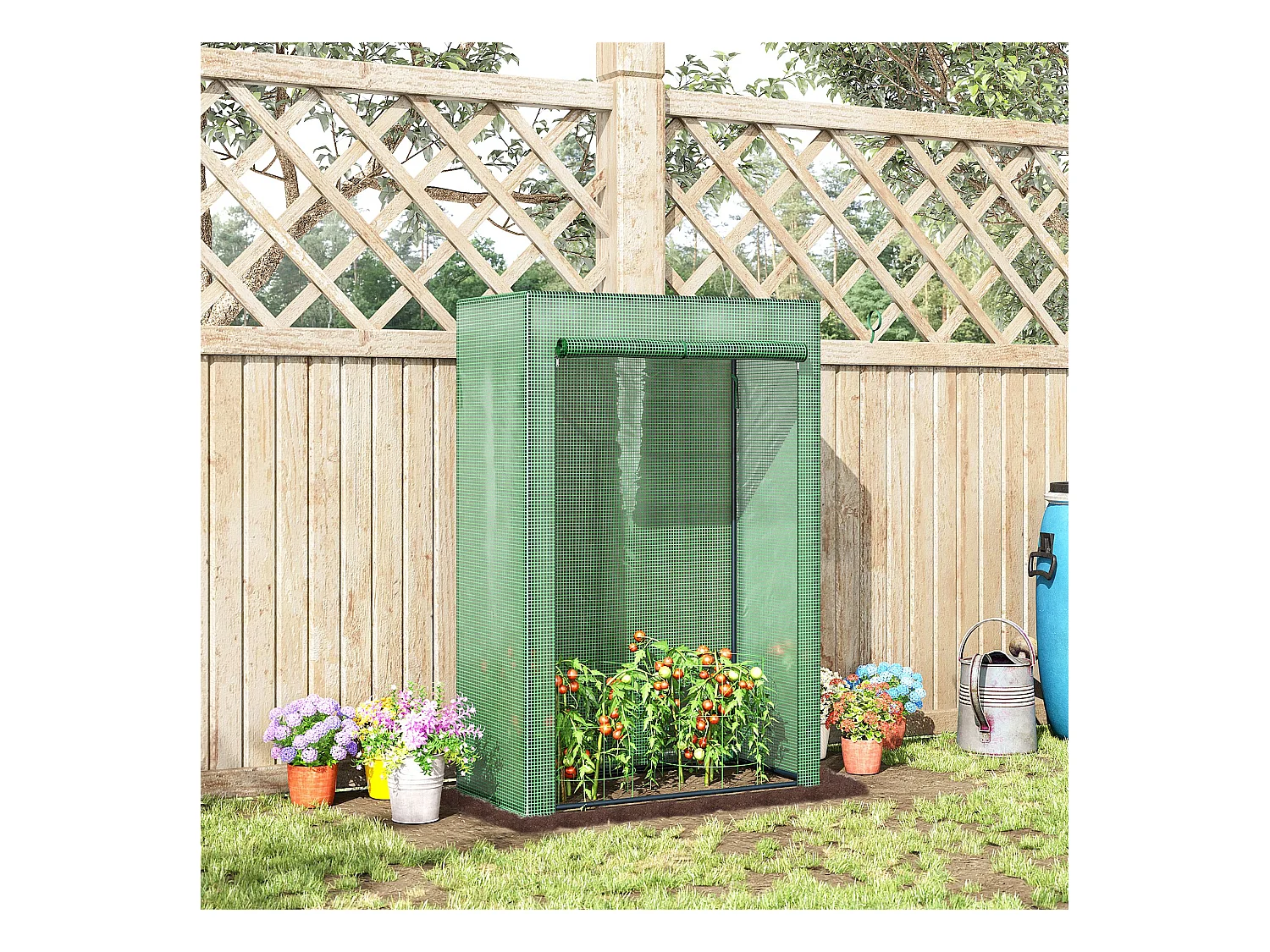 Tuinkas met roldeur, kunststof en staal, groen (100x50x150 cm)