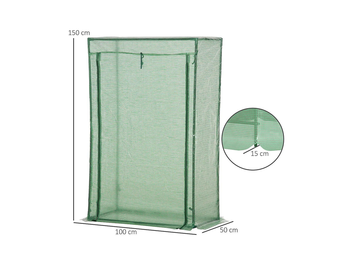 Tuinkas met roldeur, kunststof en staal, groen (100x50x150 cm)