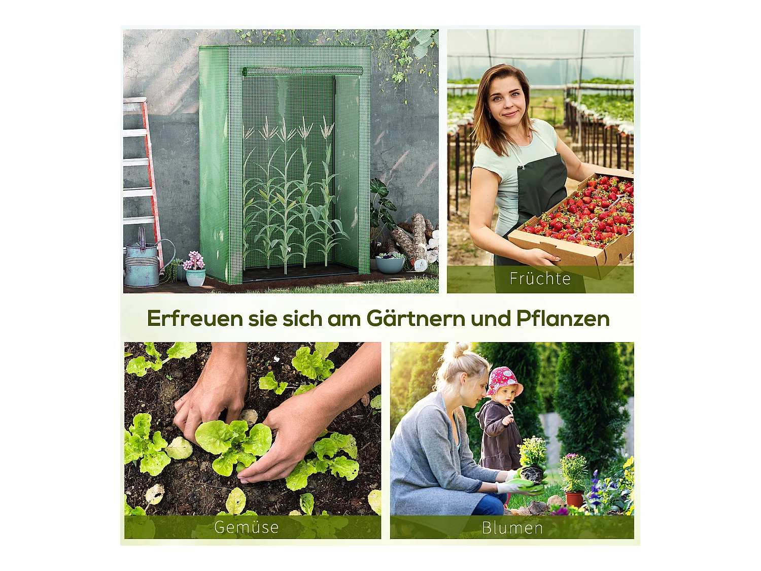 Tuinkas met roldeur, kunststof en staal, groen (100x50x150 cm)