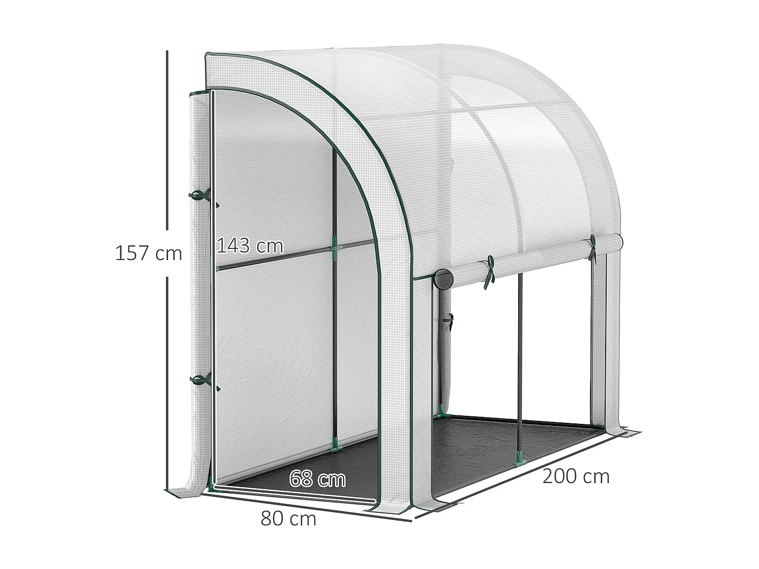 Tuinkas met roldeur, kunststof en staal, wit, UV-bescherming (200x80x157 cm)