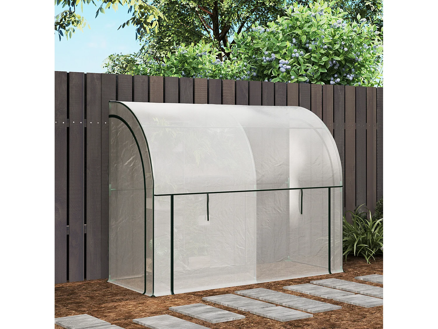 Tuinkas met roldeur, kunststof en staal, wit, UV-bescherming (200x80x157 cm)