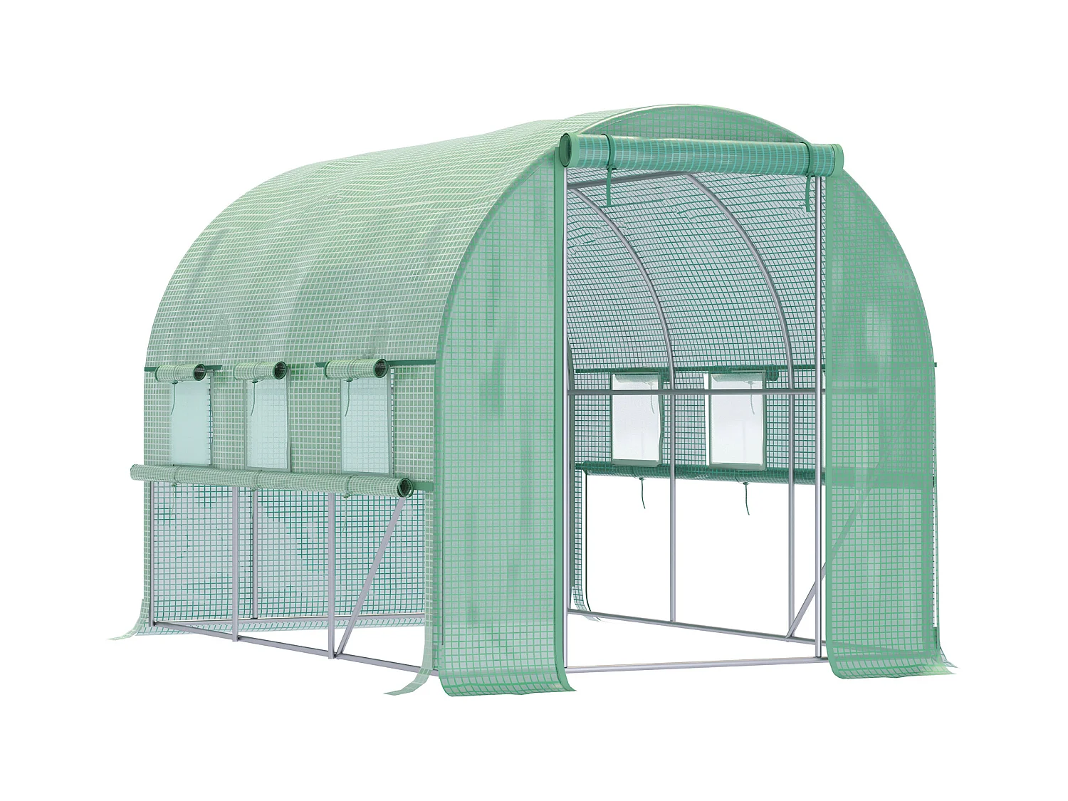 Tunnelkas 2,95x2x2m, met 6 ramen, UV-bescherming, staal, groen (295x200x200 cm)