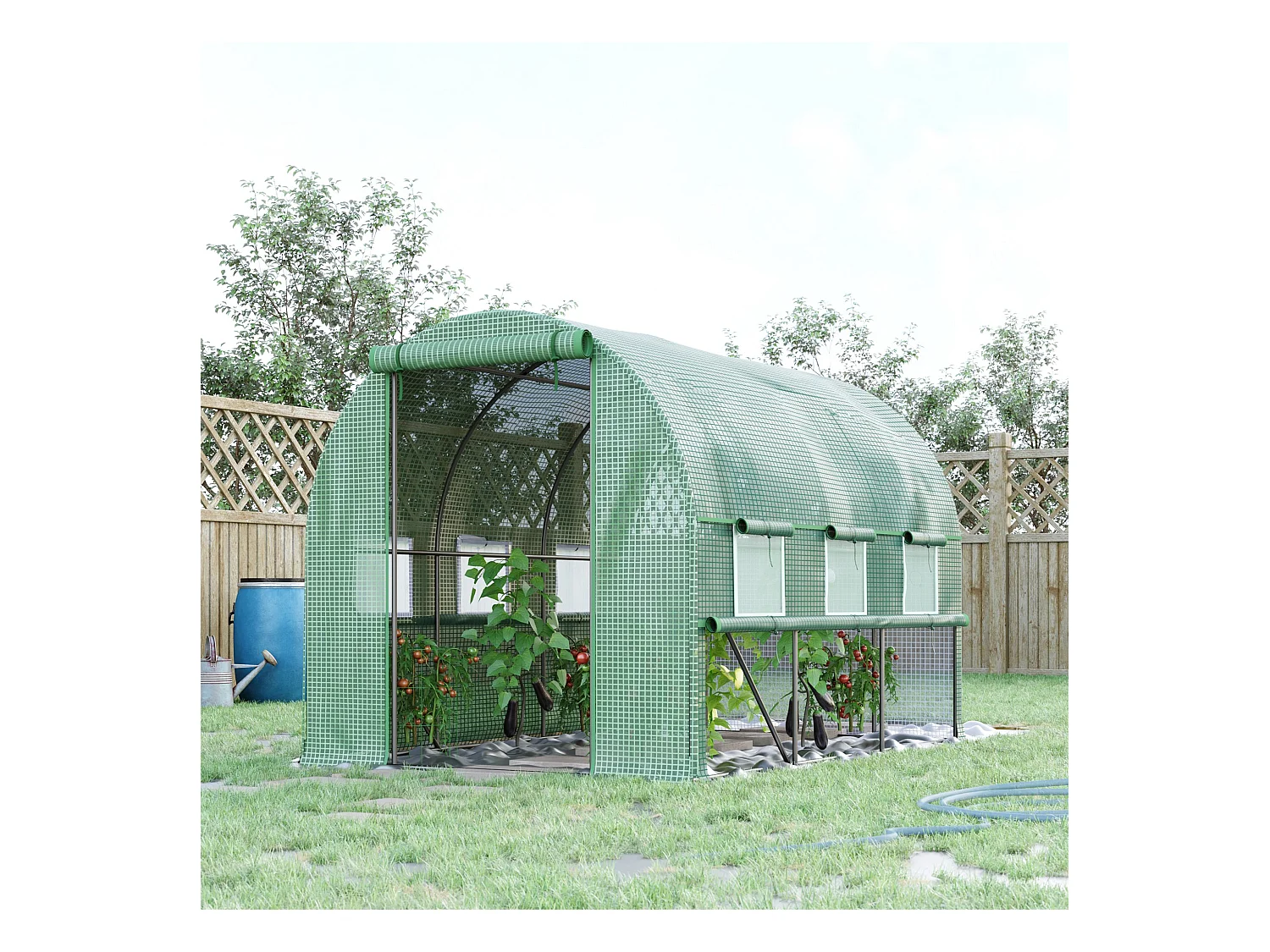 Serre tunnel 2,95x2x2m, avec 6 fenêtres, protection UV, acier, vert (295x200x200 cm)