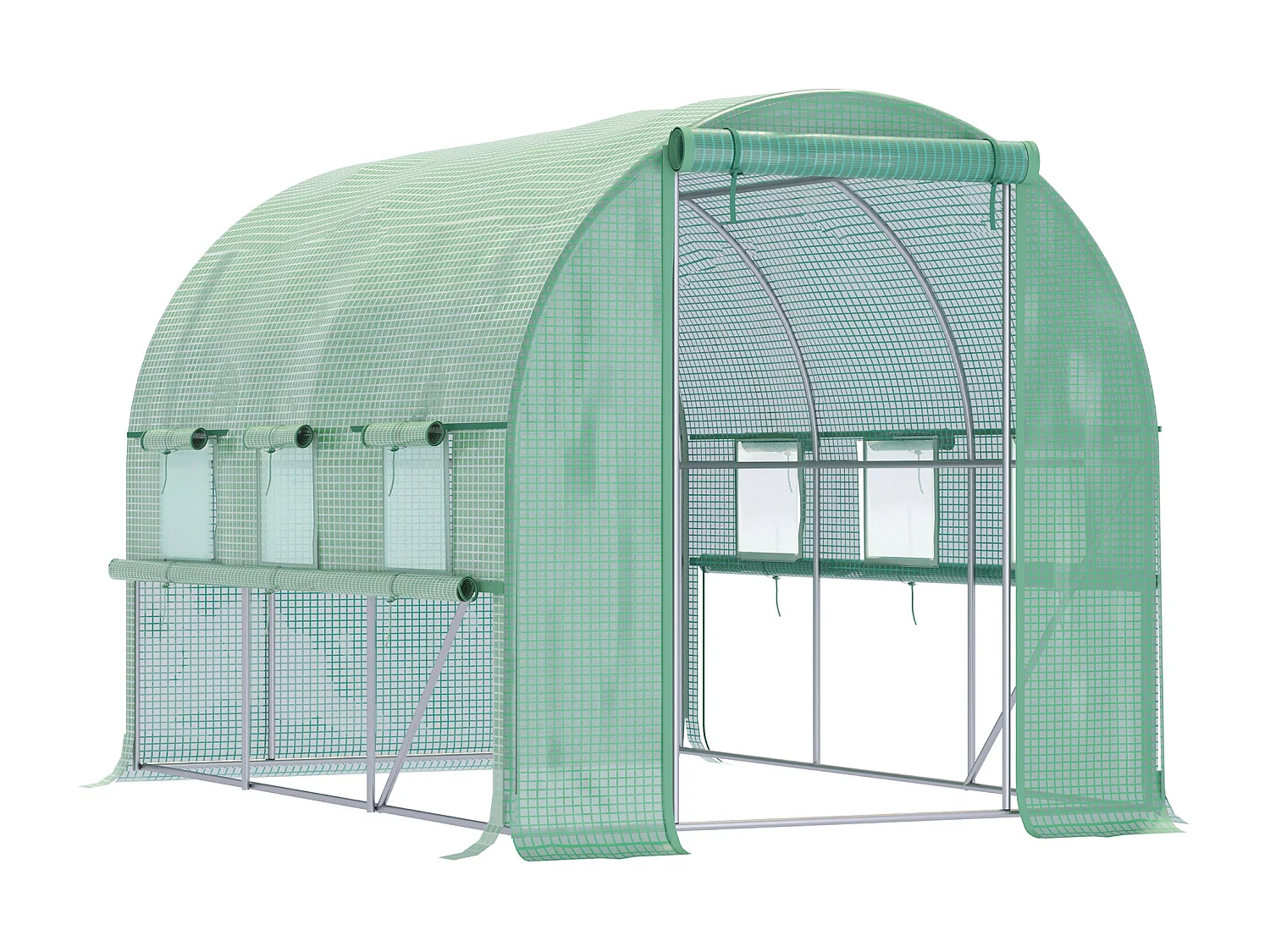 Serre tunnel 2,95x2x2m, avec 6 fenêtres, protection UV, acier, vert (295x200x200 cm)