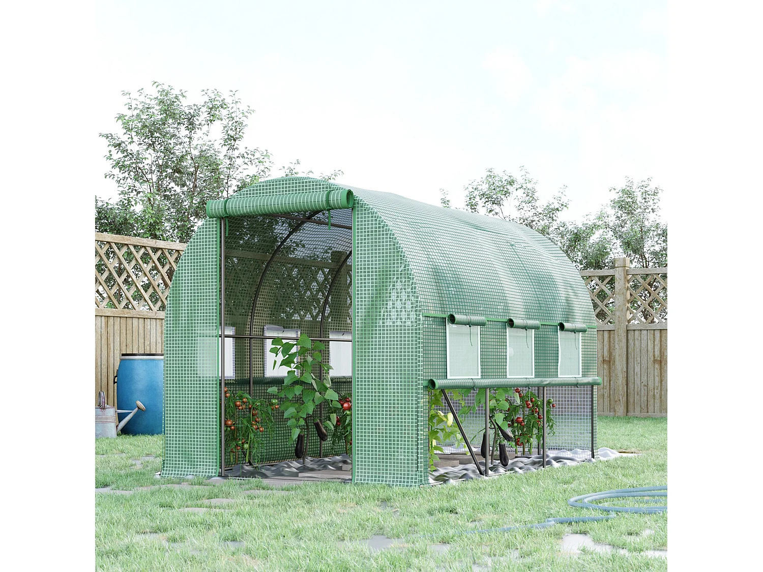 Serre tunnel 2,95x2x2m, avec 6 fenêtres, protection UV, acier, vert (295x200x200 cm)