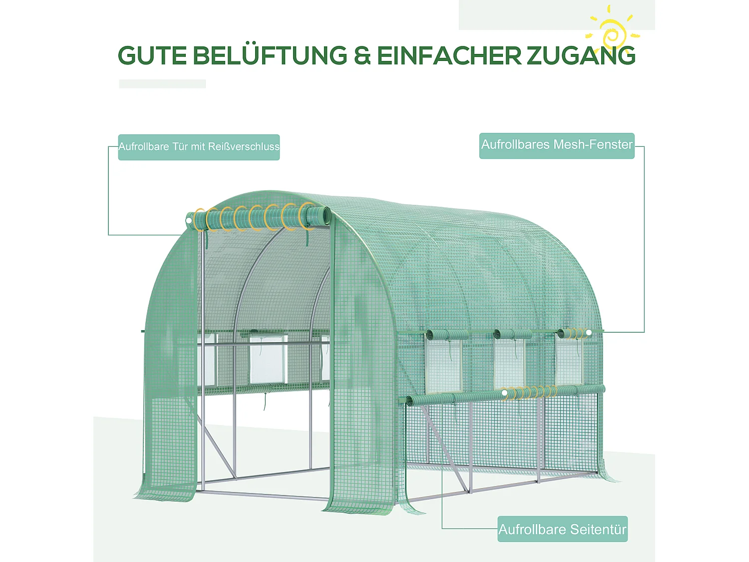 Serre tunnel 2,95x2x2m, avec 6 fenêtres, protection UV, acier, vert (295x200x200 cm)