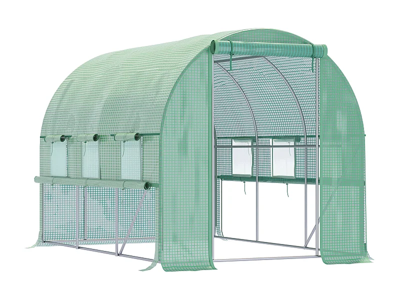 Serre tunnel 2,95x2x2m, avec 6 fenêtres, protection UV, acier, vert (295x200x200 cm)