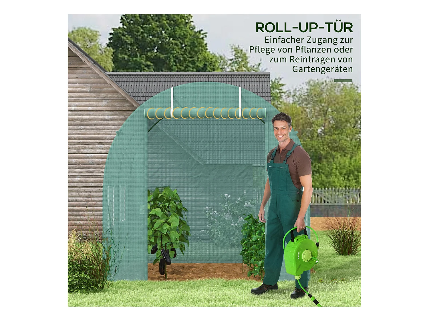 Tunnelkas met ramen, stalen constructie, UV-bescherming, 245x200x198 cm, groen