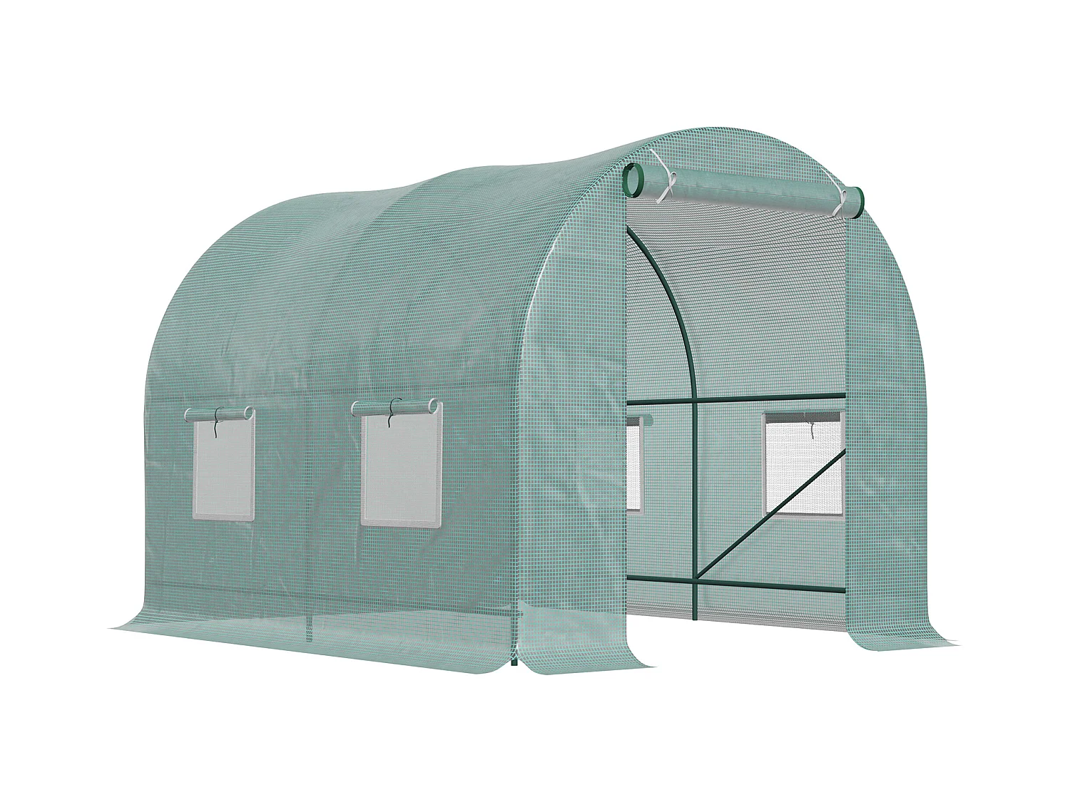 Serra a tunnel con finestre, struttura in acciaio, protezione UV, 245x200x198 cm, verde
