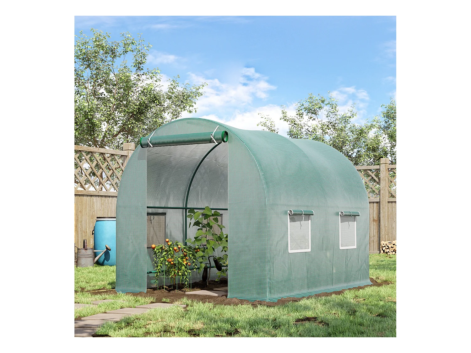 Serre Tunnel avec Fenêtres, Structure en Acier, Protection UV, 245x200x198 cm, Verte