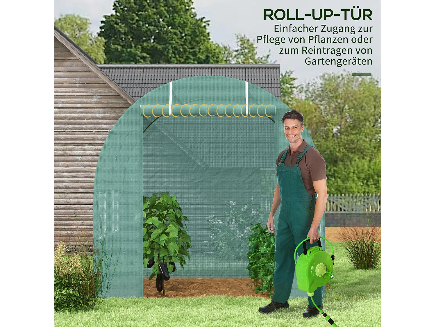 Serre Tunnel avec Fenêtres, Structure en Acier, Protection UV, 245x200x198 cm, Verte