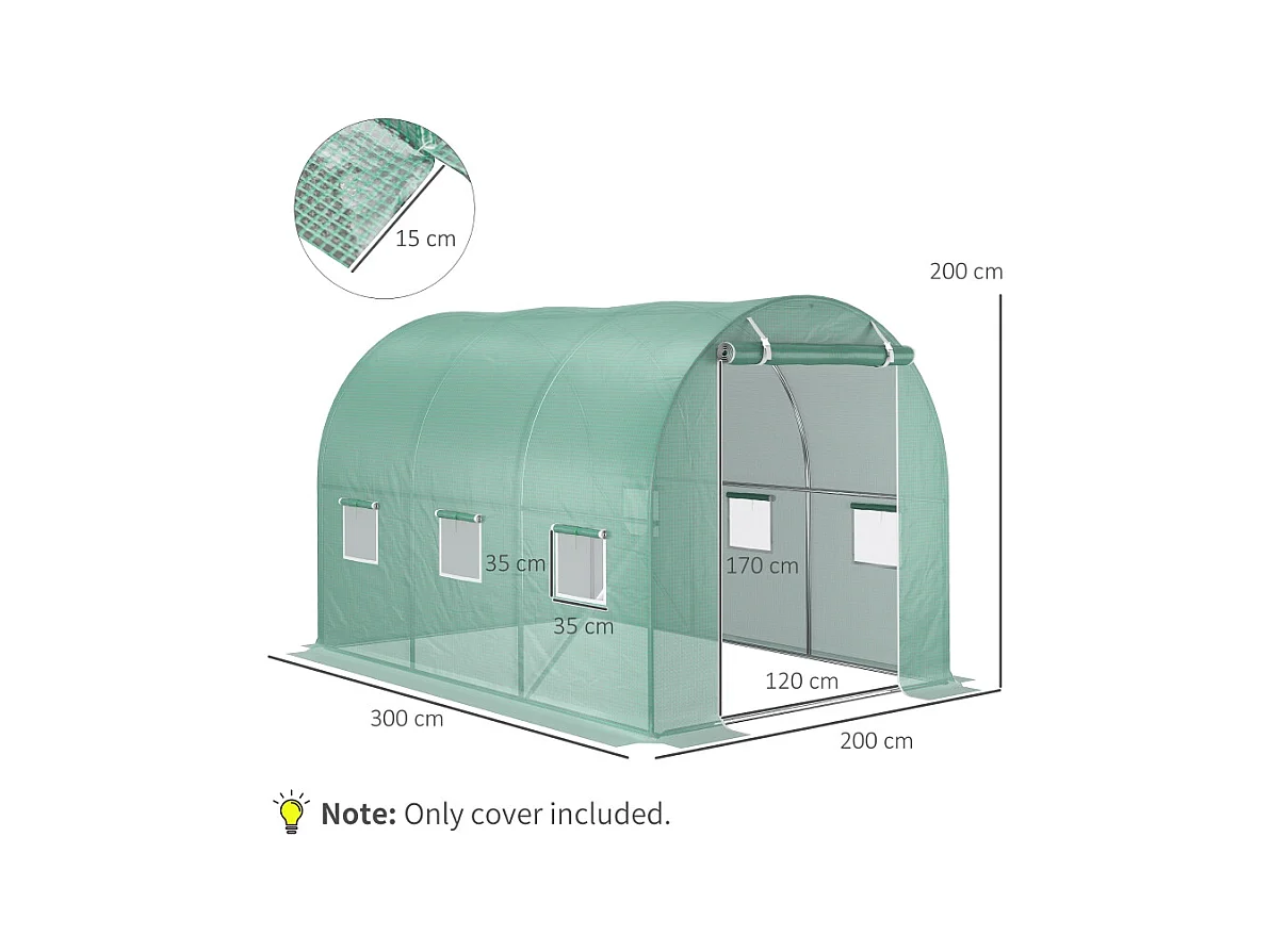 Polyethyleenfolie voor tuintunnel, 6 ramen, groen (300x200x200 cm)