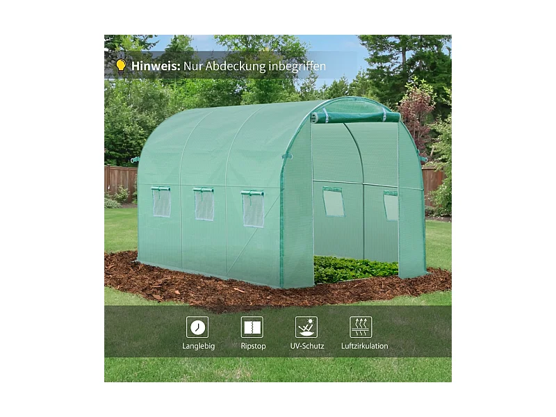 Polyethyleenfolie voor tuintunnel, 6 ramen, groen (300x200x200 cm)