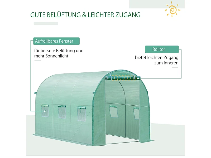 Film de polyéthylène pour tunnel de jardin, 6 fenêtres, vert (300x200x200 cm)