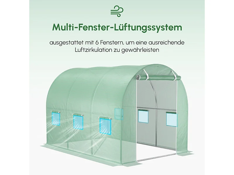 Film de polyéthylène pour tunnel de jardin, 6 fenêtres, vert (300x200x200 cm)