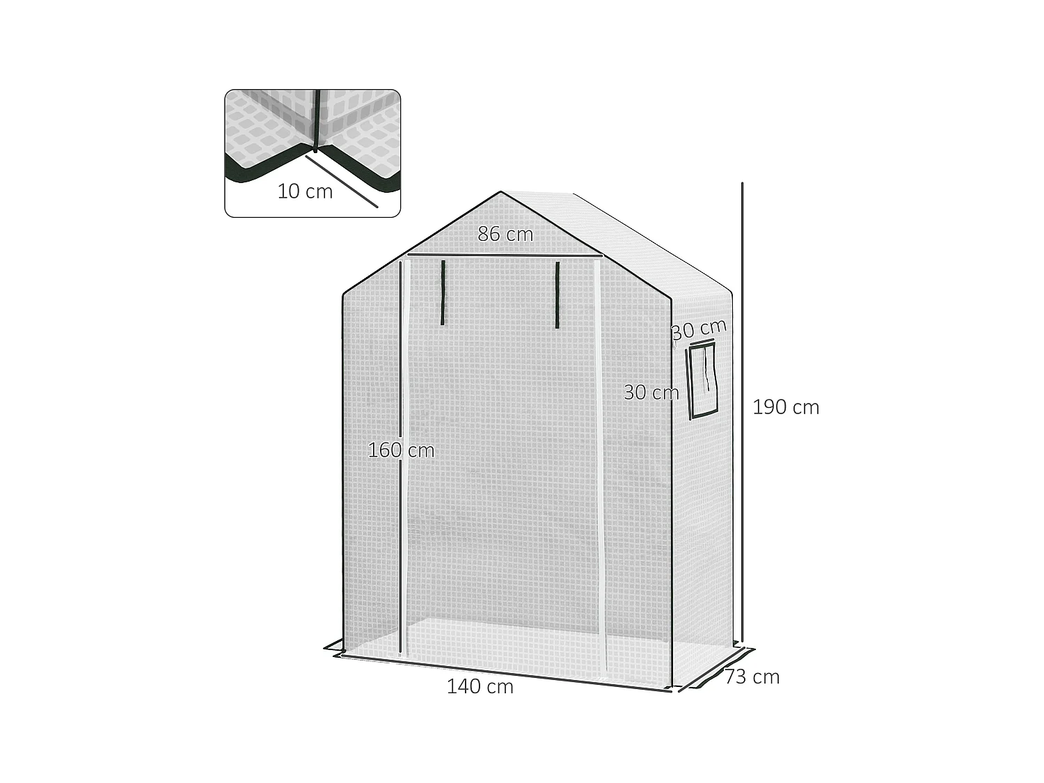 Vervangende kashoes, versterkt PE met UV-bescherming, roldeur, zijraam, wit (140x73x190cm)