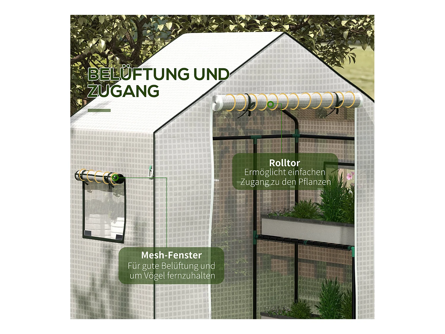 Vervangende kashoes, versterkt PE met UV-bescherming, roldeur, zijraam, wit (140x73x190cm)