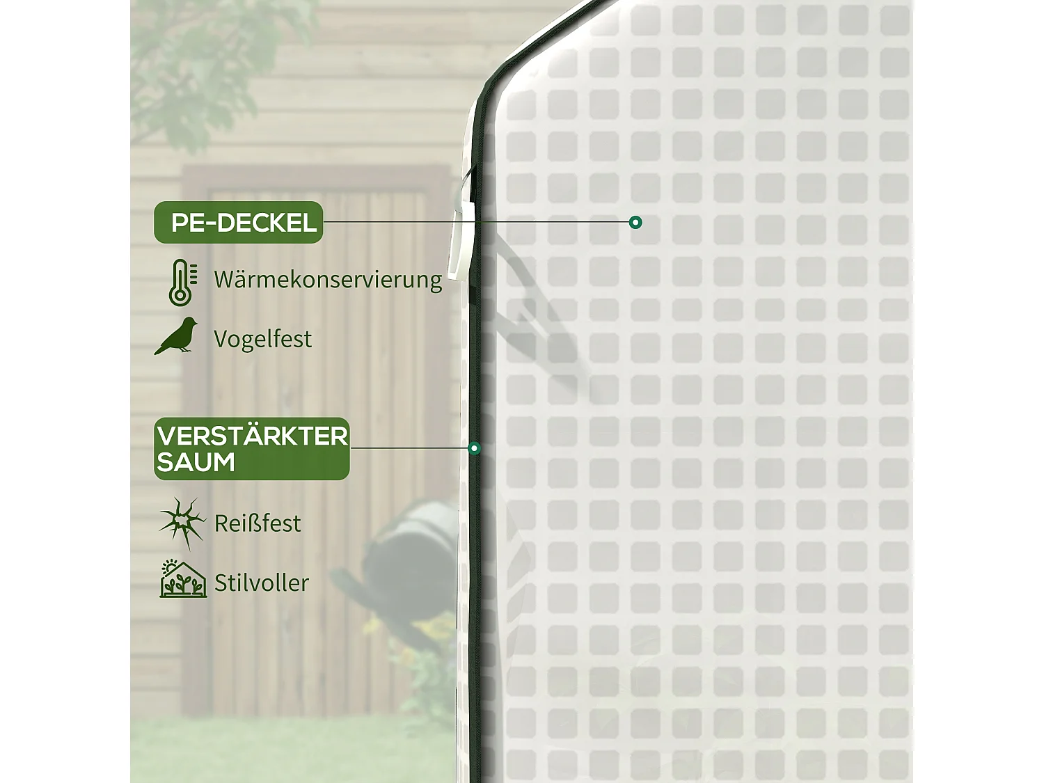 Housse de remplacement pour serre, PE renforcé avec protection UV, porte à enroulement, fenêtre latérale, blanche (140x73x190cm)