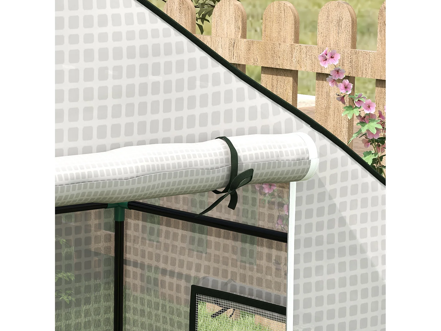 Housse de remplacement pour serre, PE renforcé avec protection UV, porte à enroulement, fenêtre latérale, blanche (140x73x190cm)