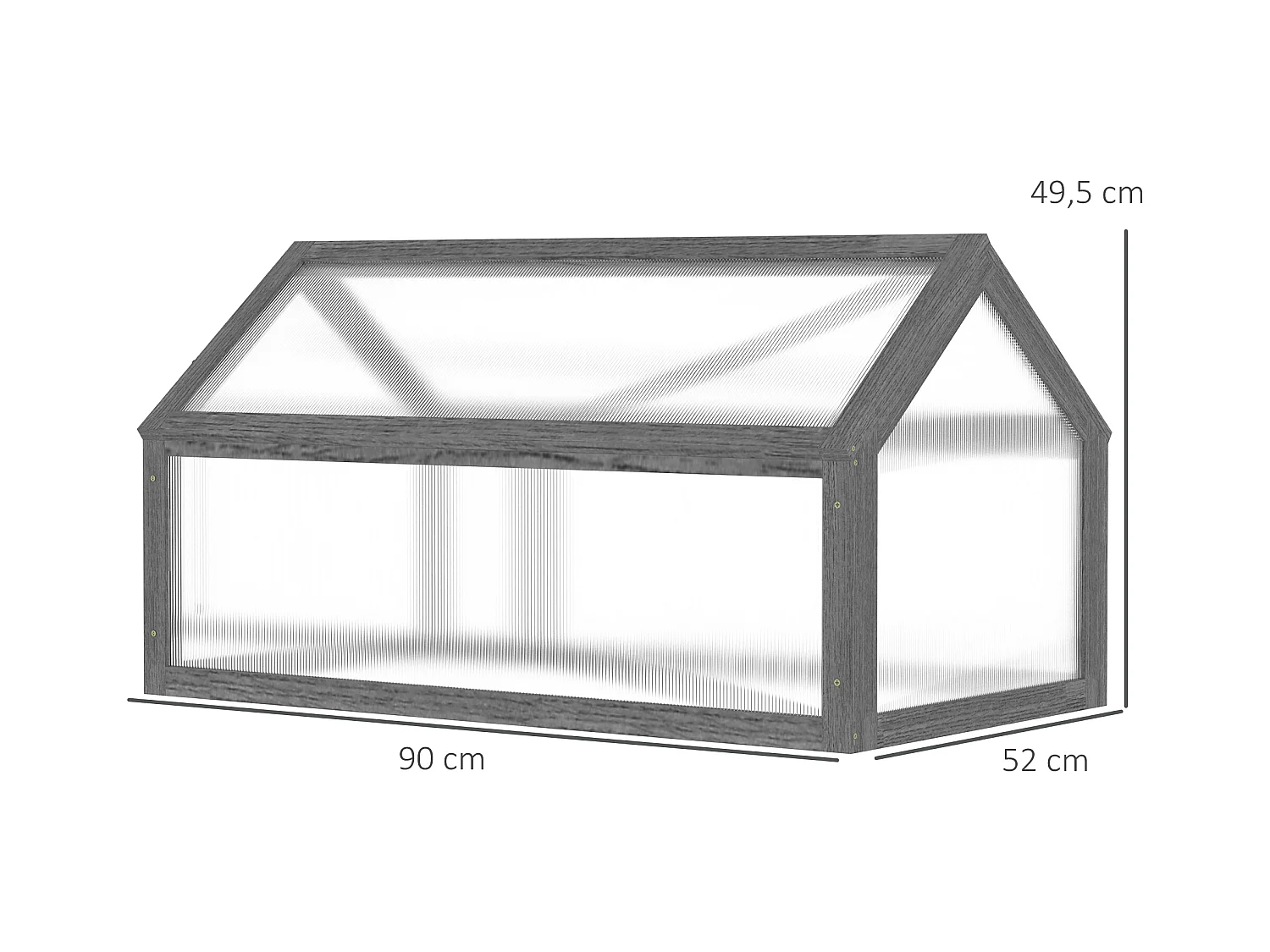 Mini serre en bois avec couverture réglable, plastique transparent, gris (90x52x49.5cm)