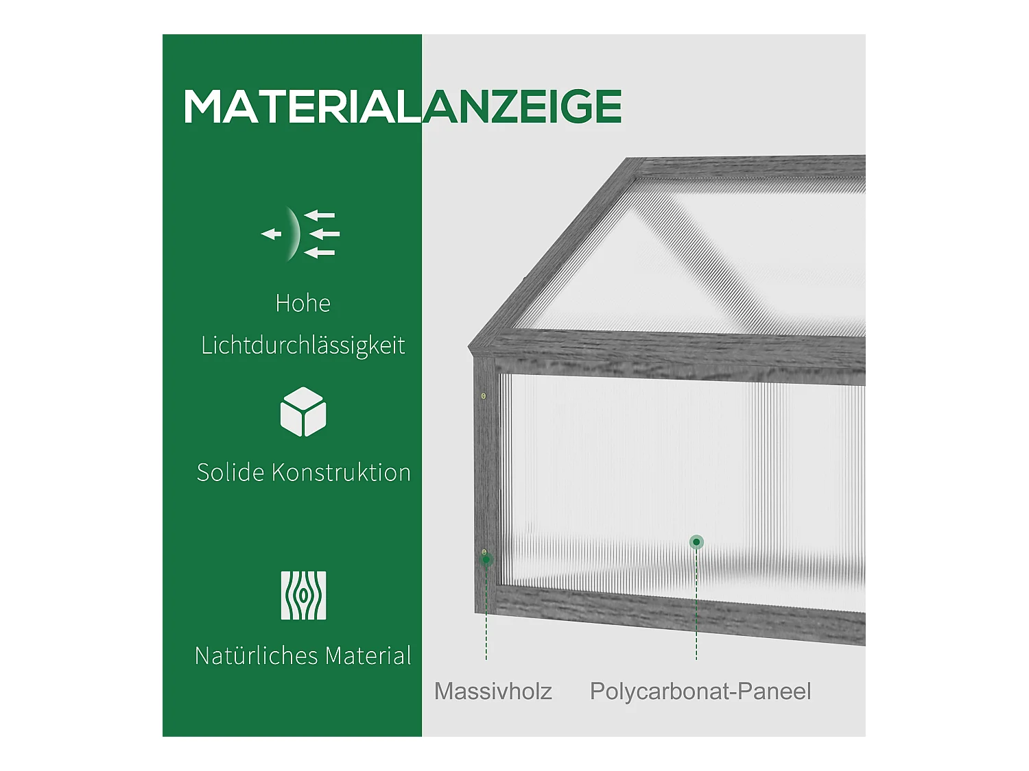 Mini serre en bois avec couverture réglable, plastique transparent, gris (90x52x49.5cm)