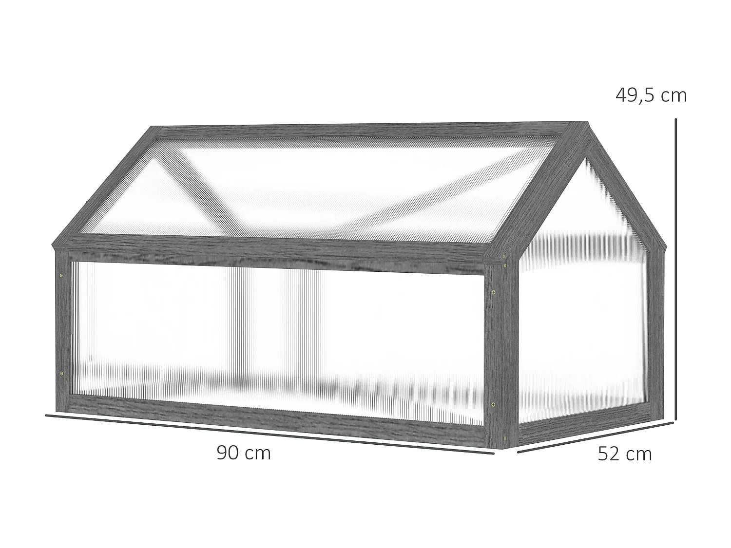 Mini serre en bois avec couverture réglable, plastique transparent, gris (90x52x49.5cm)