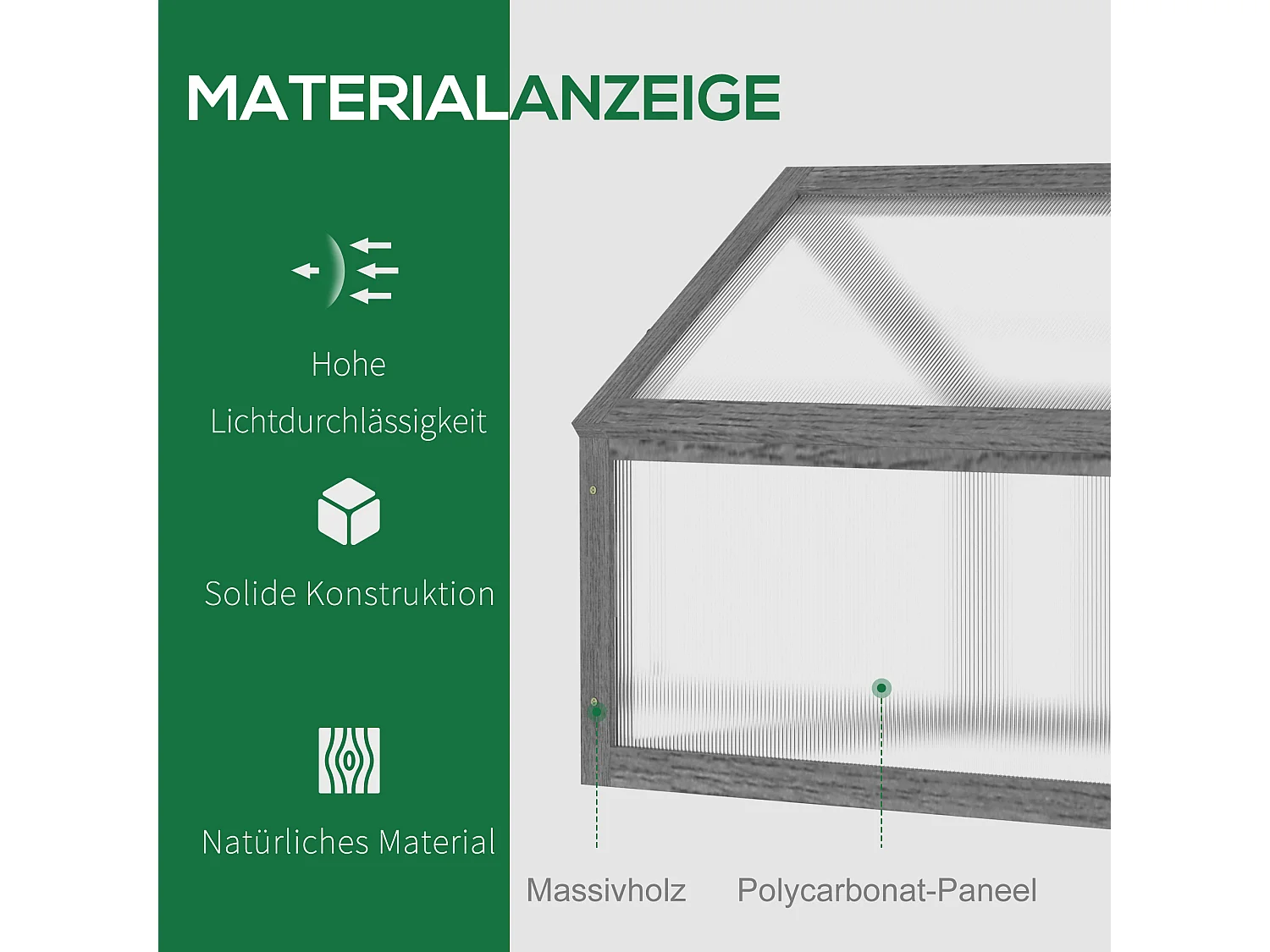 Mini serre en bois avec couverture réglable, plastique transparent, gris (90x52x49.5cm)