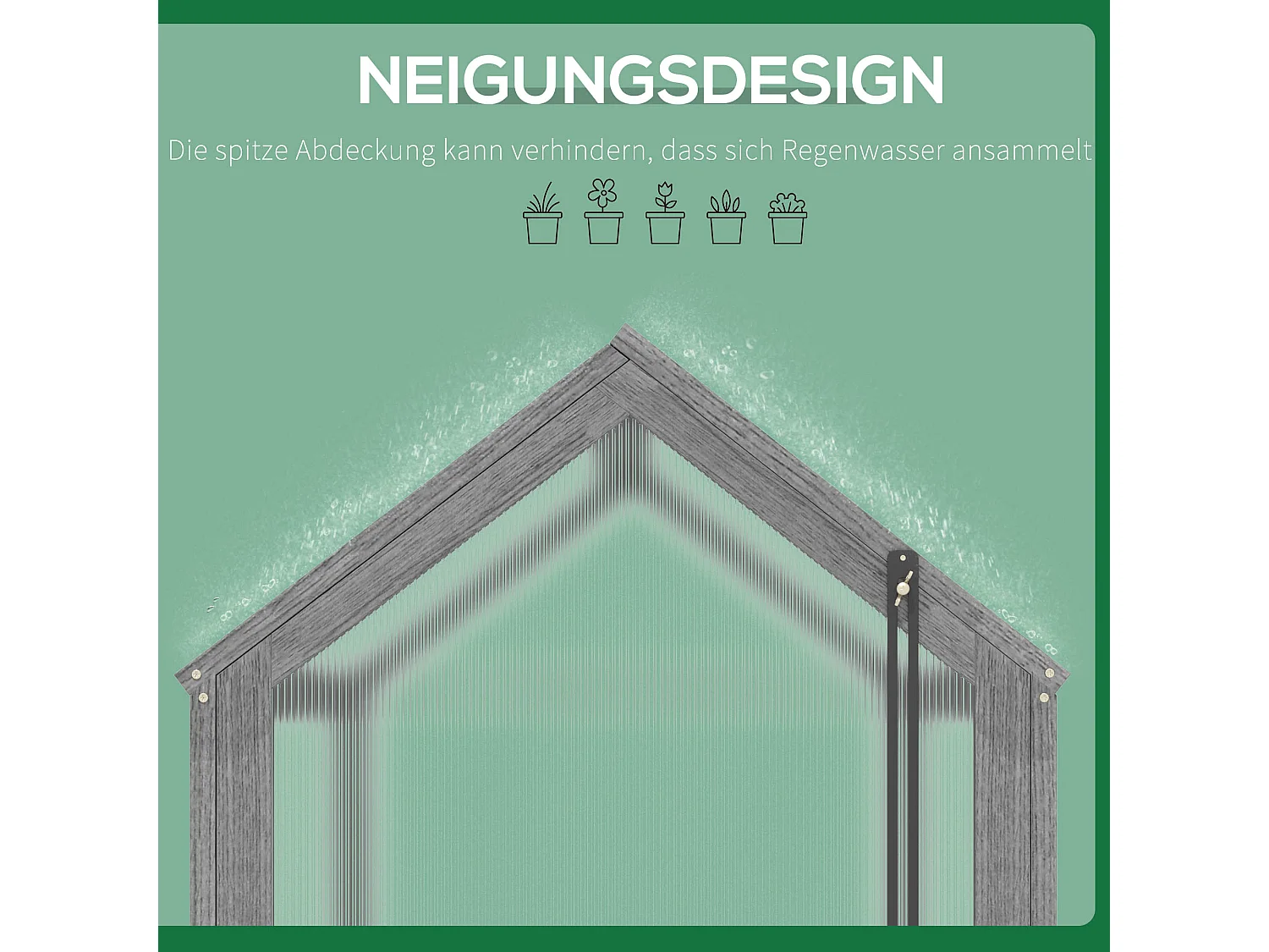 Mini serre en bois avec couverture réglable, plastique transparent, gris (90x52x49.5cm)