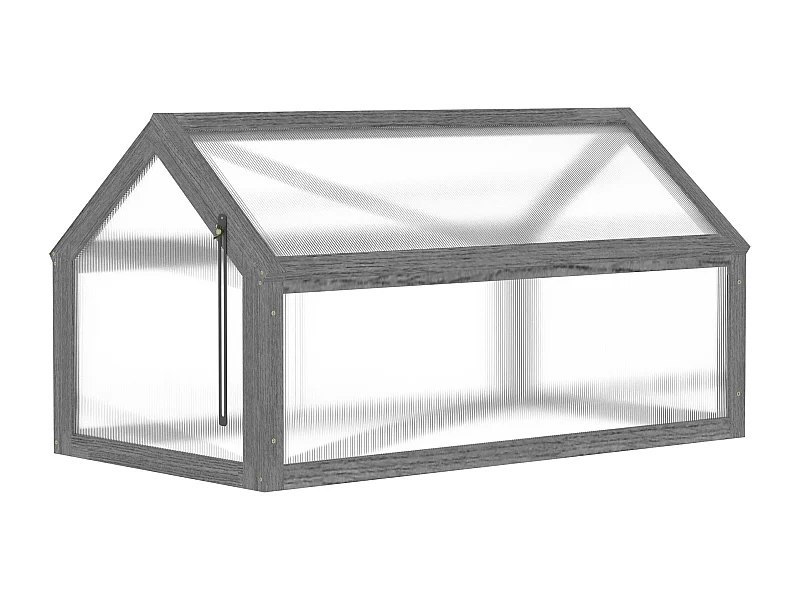Mini serre en bois avec couverture réglable, plastique transparent, gris (90x52x49.5cm)