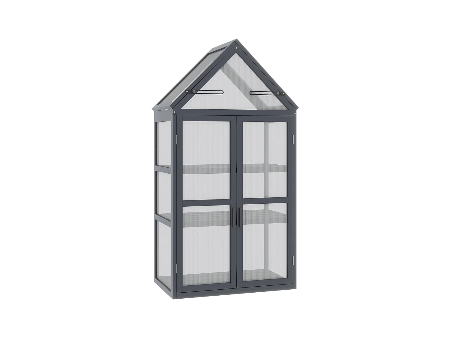 Mini serre à 3 niveaux avec toit ouvrant, cadre bois naturel, gris (70.5x42x132cm)