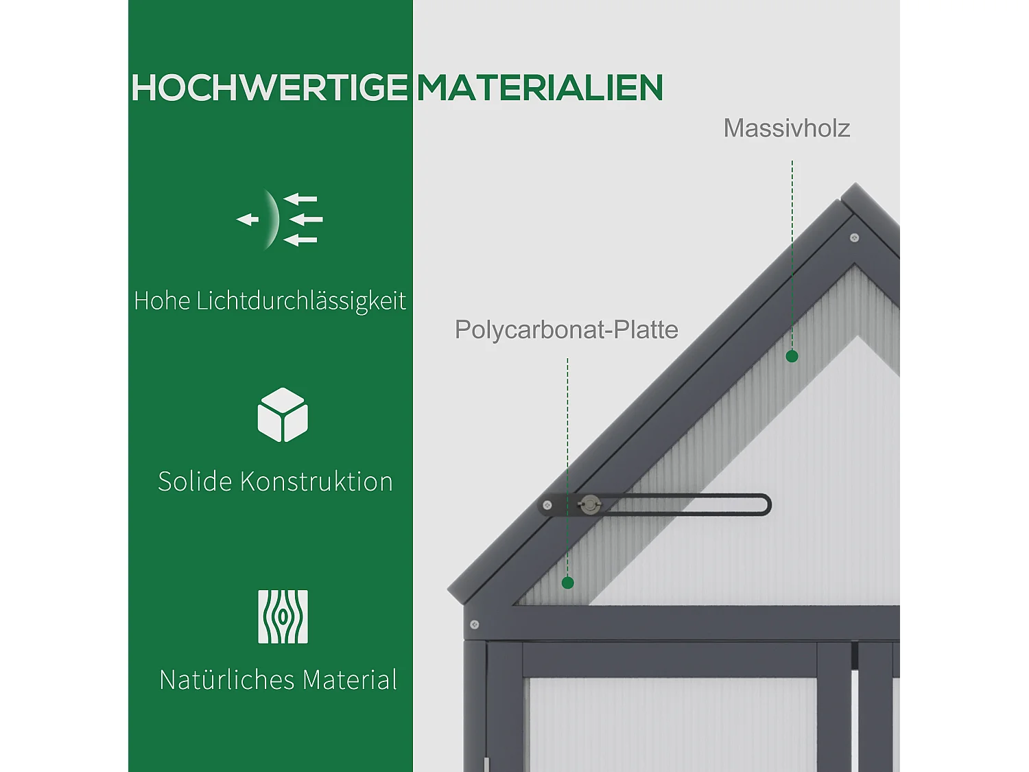 Mini serre à 3 niveaux avec toit ouvrant, cadre bois naturel, gris (70.5x42x132cm)