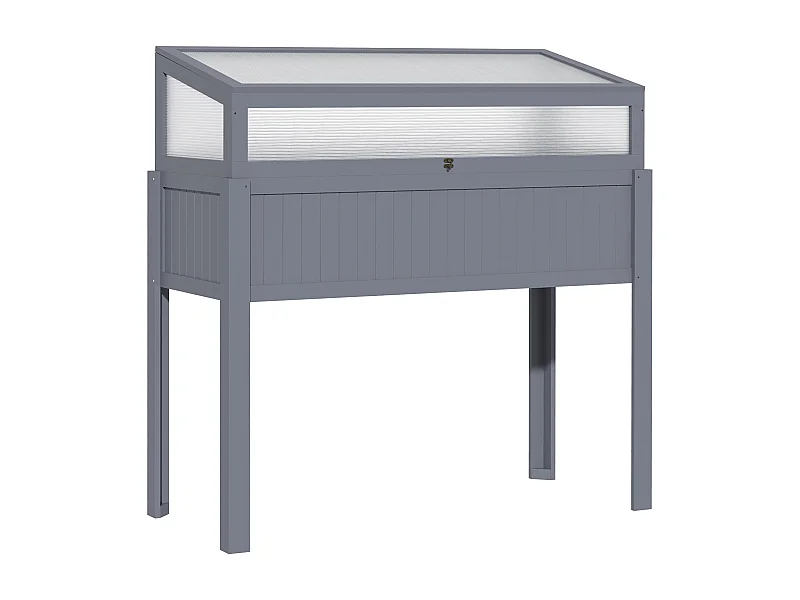 Jardinière surélevée avec serre intégrée, bois traité, polycarbonate gris (120x54x122cm)