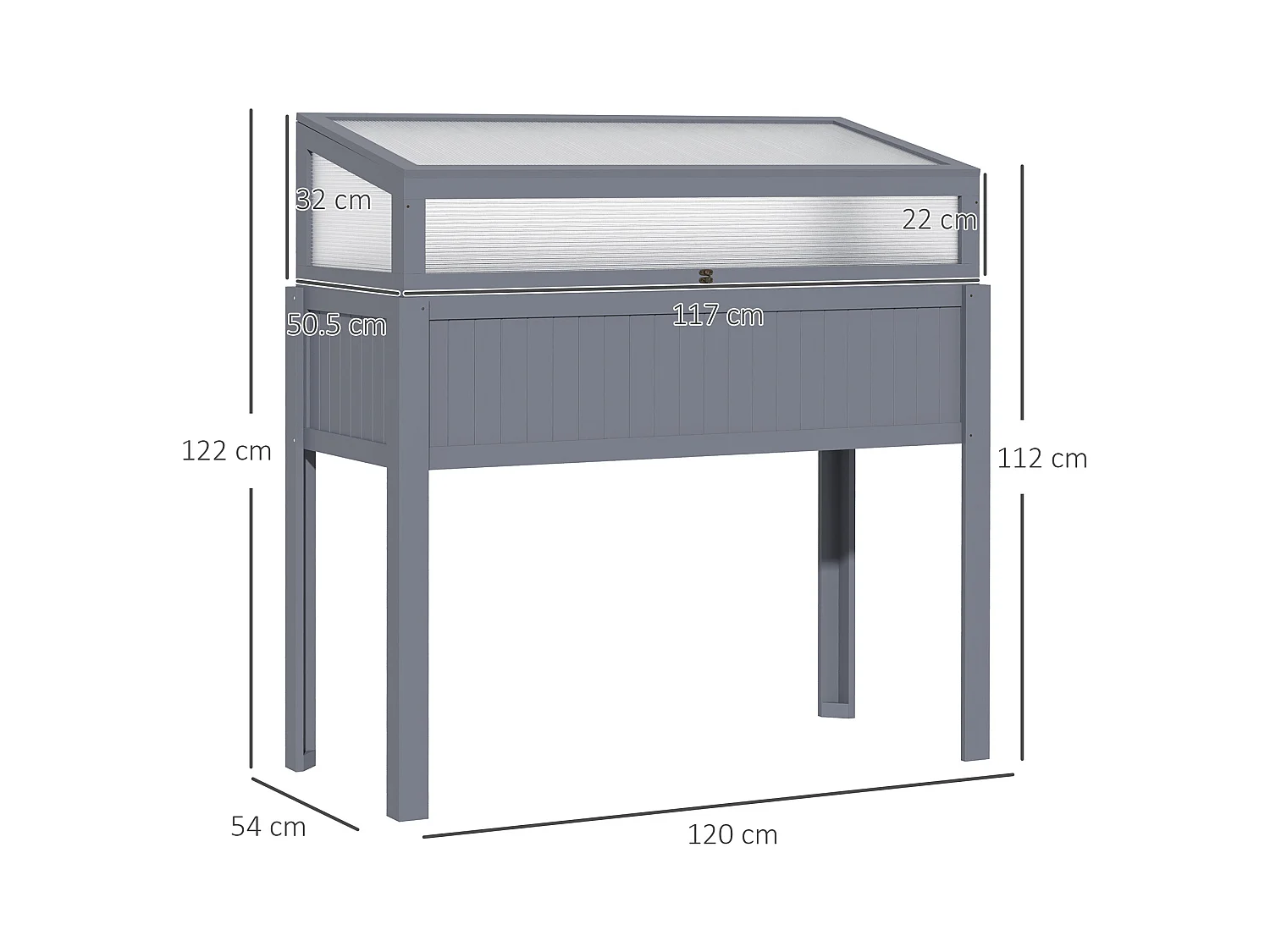 Jardinière surélevée avec serre intégrée, bois traité, polycarbonate gris (120x54x122cm)