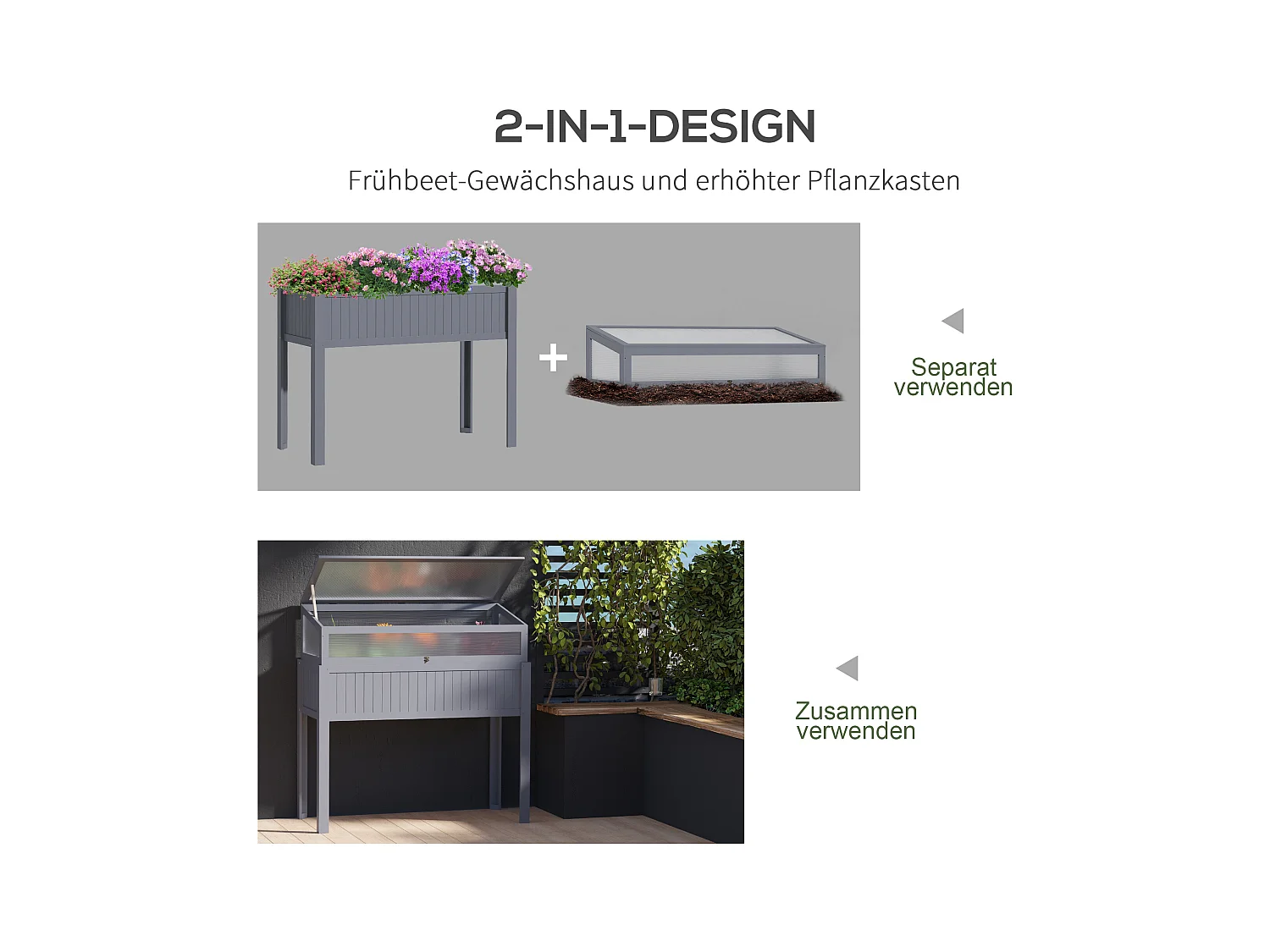 Jardinière surélevée avec serre intégrée, bois traité, polycarbonate gris (120x54x122cm)