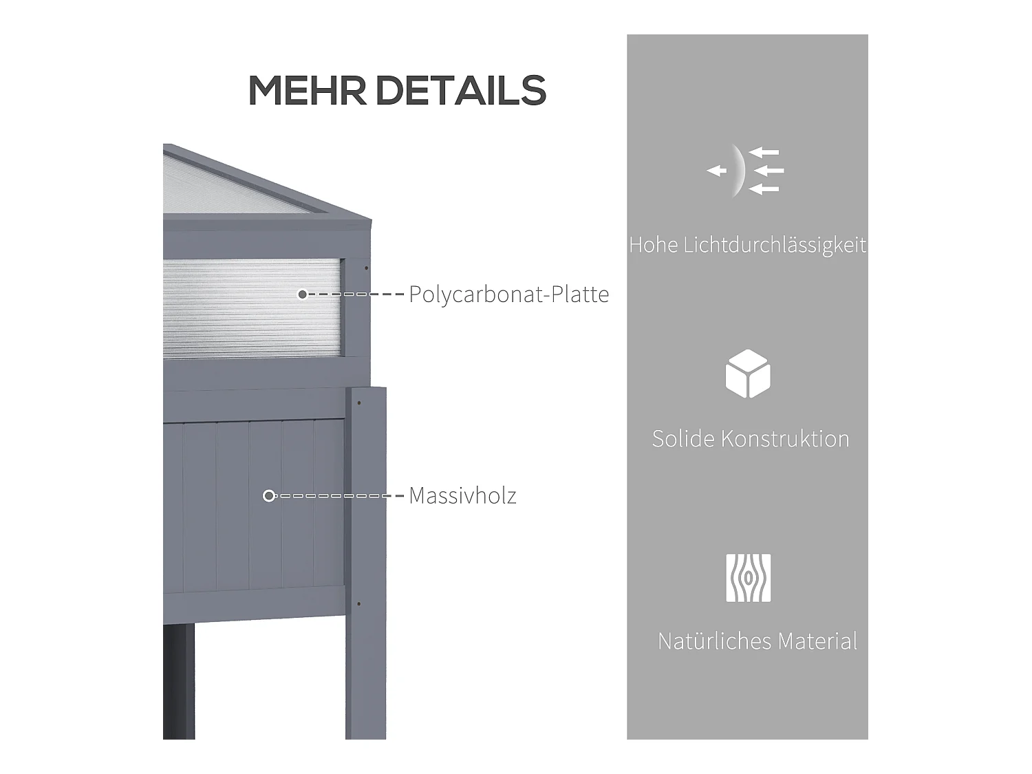 Jardinière surélevée avec serre intégrée, bois traité, polycarbonate gris (120x54x122cm)