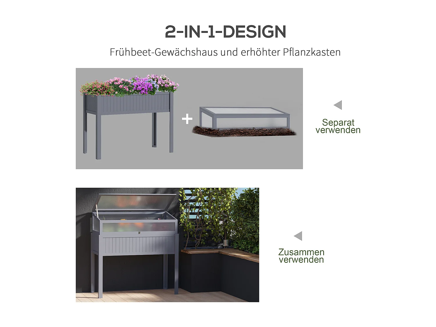 Jardinière surélevée avec serre intégrée, bois traité, polycarbonate gris (120x54x122cm)