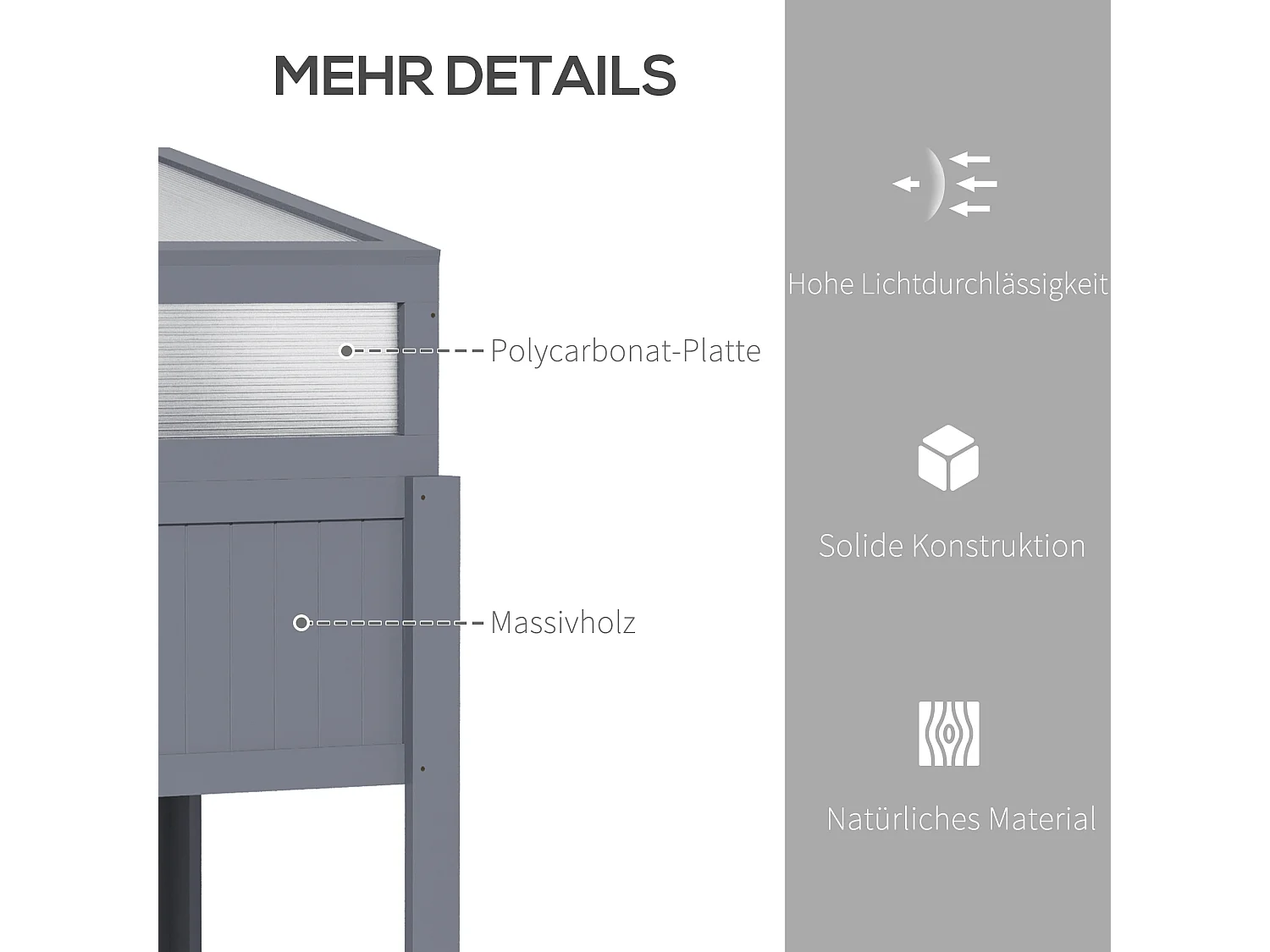 Jardinière surélevée avec serre intégrée, bois traité, polycarbonate gris (120x54x122cm)