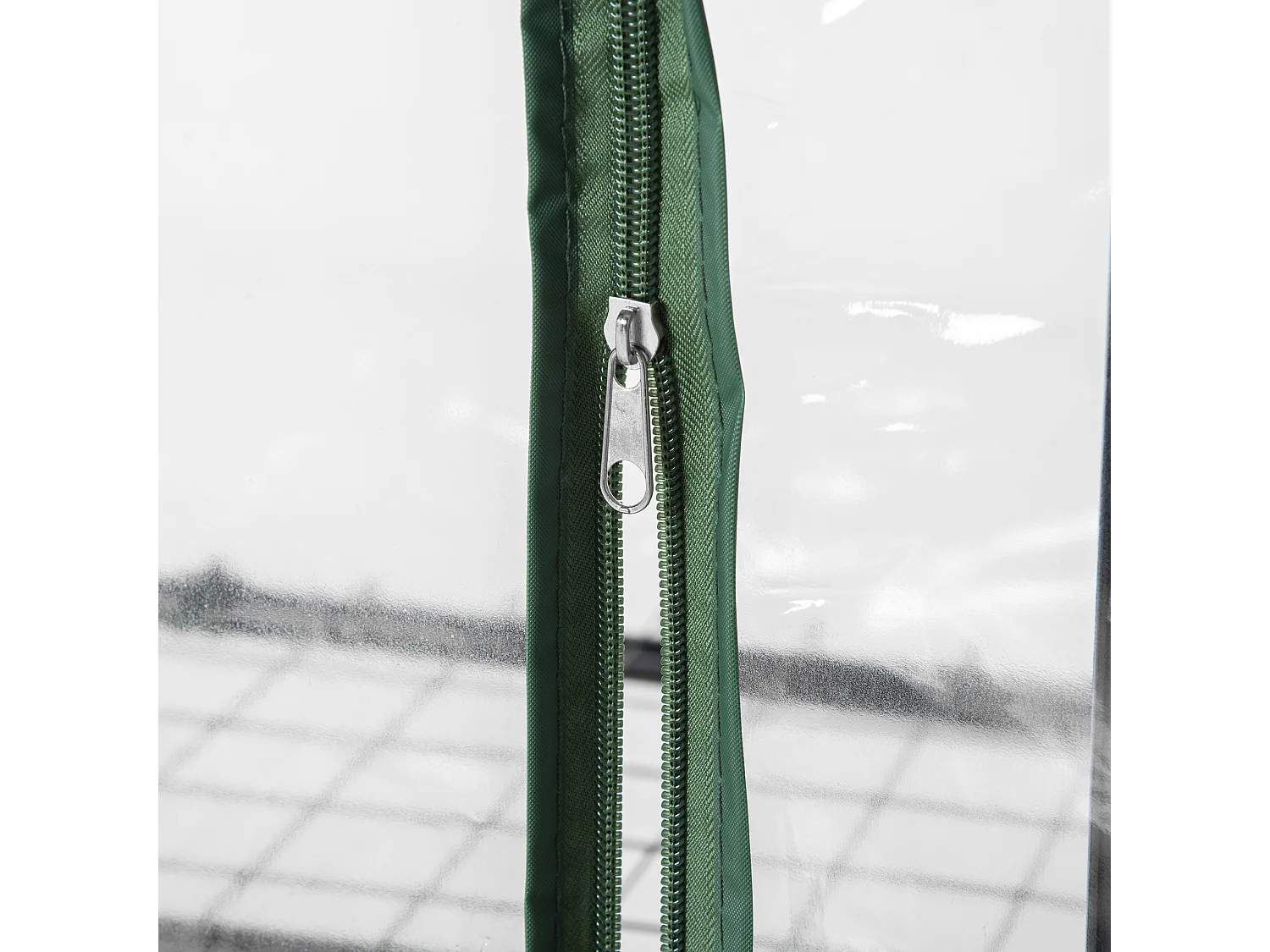 Minikas met planken, duurzame PVC-folie, stalen frame, roldeur, transparant groen (70x50x160cm)