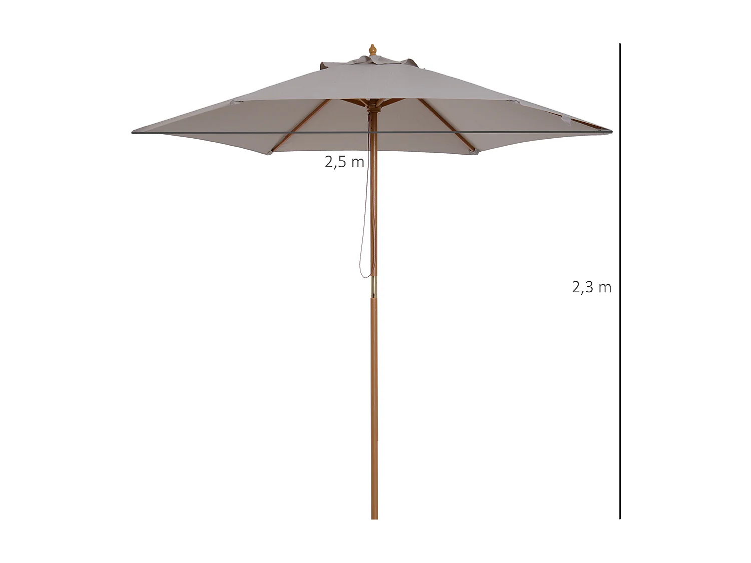 Parasol con LED, 3 posiciones, poliéster, bambú, gris, (250x250x230 cm)