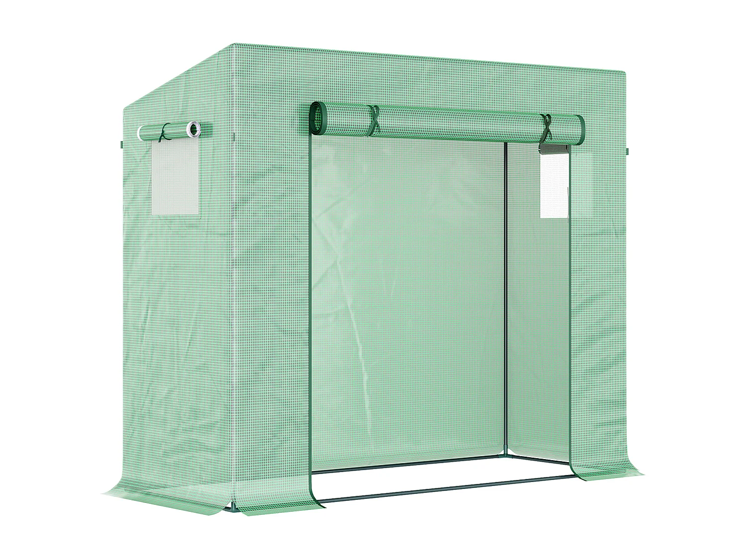 Tuinkas met roldeur, versterkte PE-folie, stalen frame, groen (200x76x168cm)