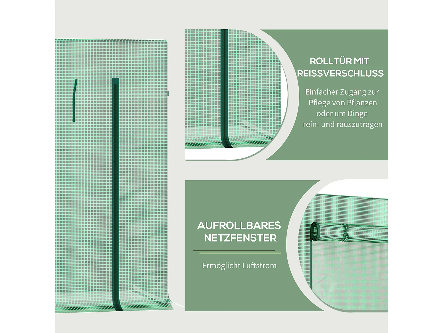 Tuinkas met roldeur, versterkte PE-folie, stalen frame, groen (200x76x168cm)