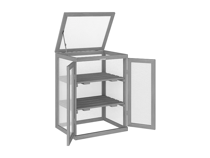 Serre de jardin avec 3 étagères, bois et polycarbonate, gris foncé (58x44x78 cm)