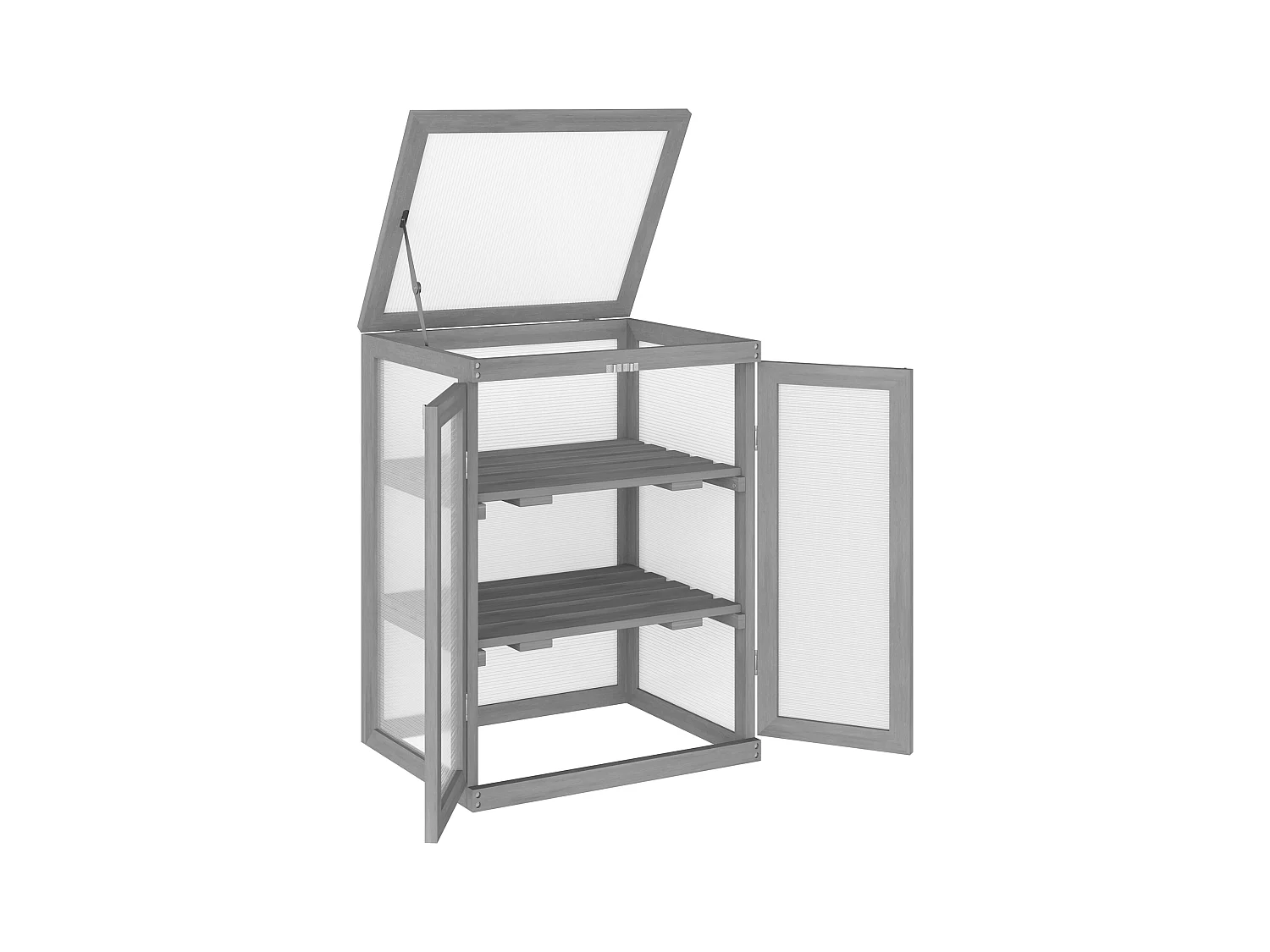 Serra da giardino con 3 ripiani, in legno e policarbonato, grigio scuro (58x44x78 cm)