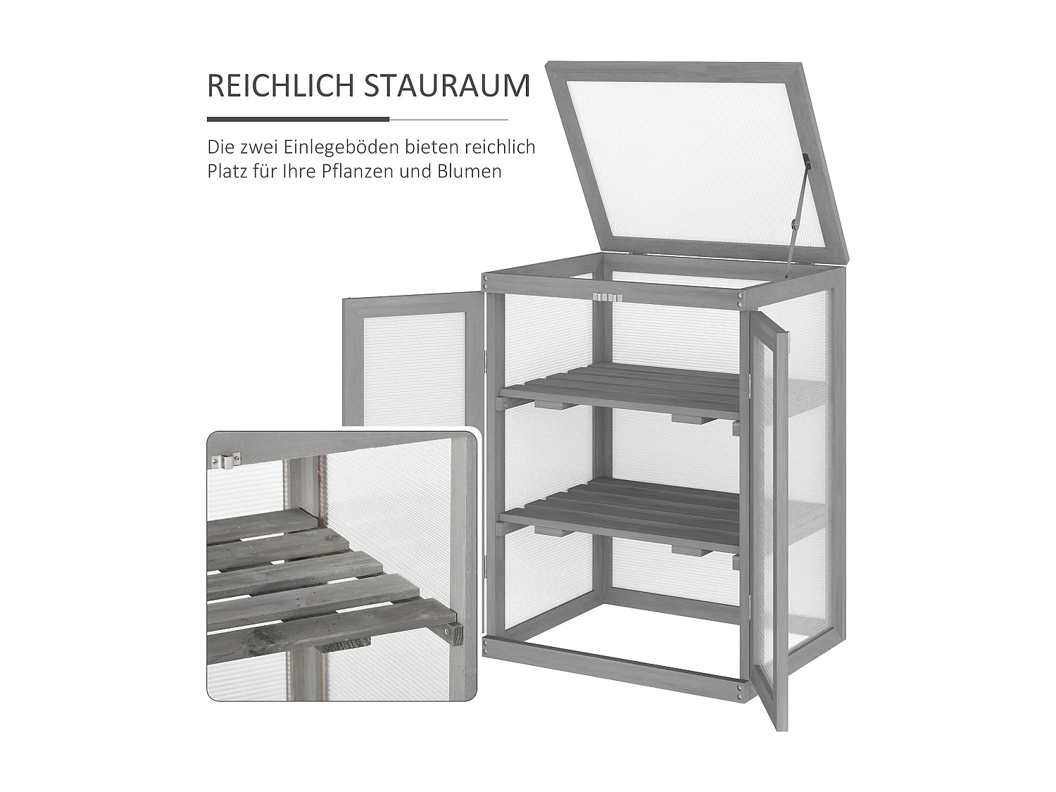 Serre de jardin avec 3 étagères, bois et polycarbonate, gris foncé (58x44x78 cm)